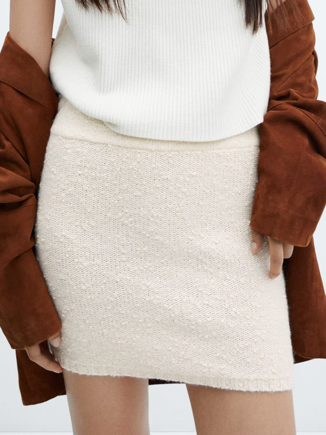 MANGO Textured Knitted Miniskirt