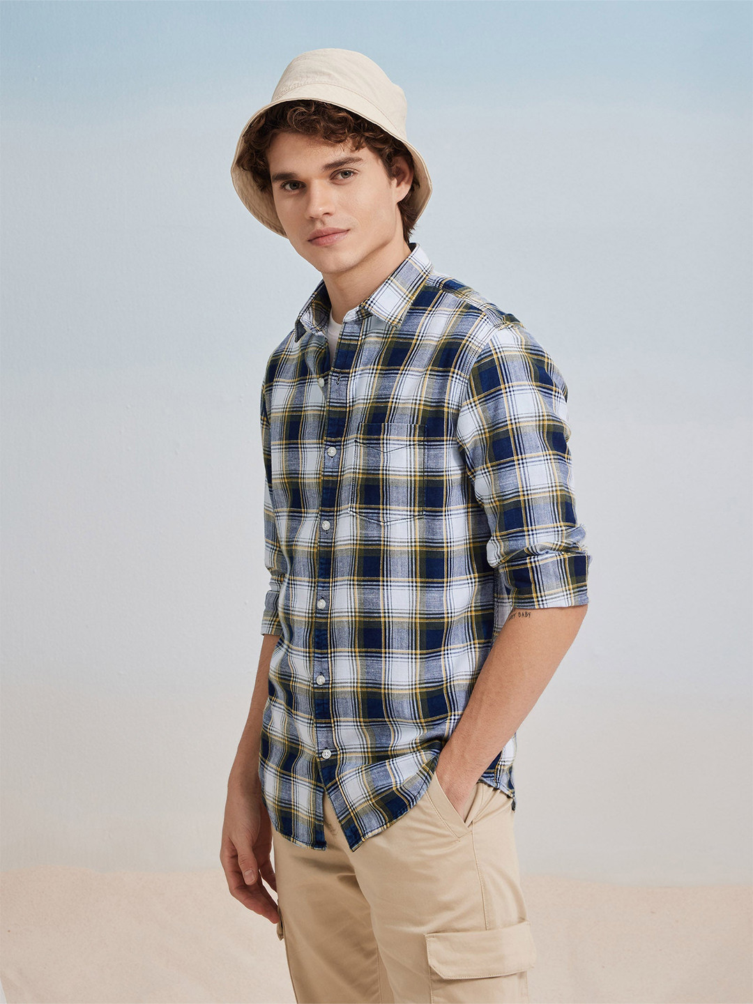 Red Flame Men Tartan Checks Opaque Checked Party Shirt