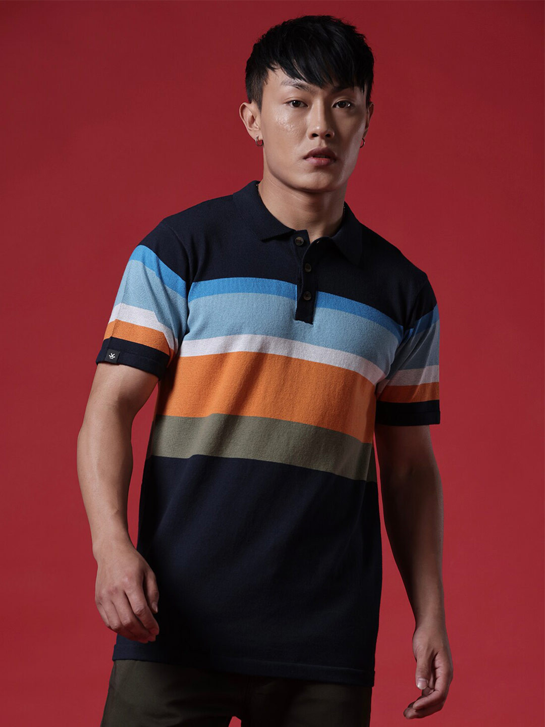 WROGN Colourblocked Polo Collar Sort Sleeves Slim Fit T-shirt