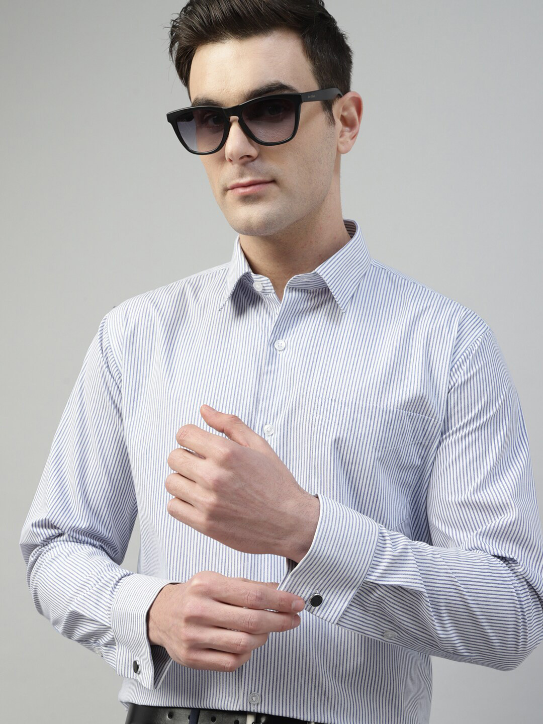 Hancock Standard Slim Fit Striped French Cuff Pure Cotton Formal Shirt