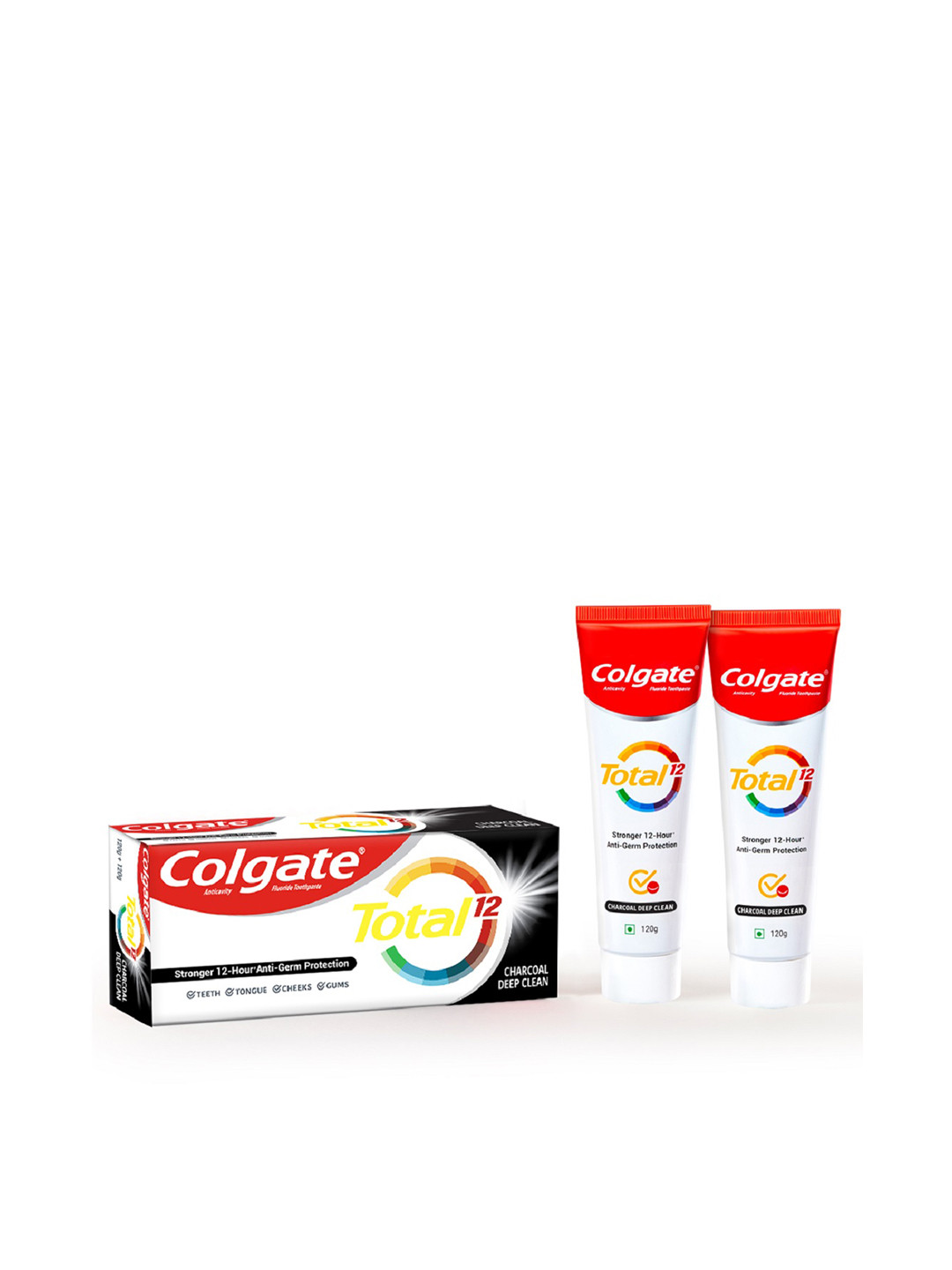 Colgate 2Pcs Total12 Antibacterial Charcoal Deep Clean Toothpaste Saver Pack - 120g each