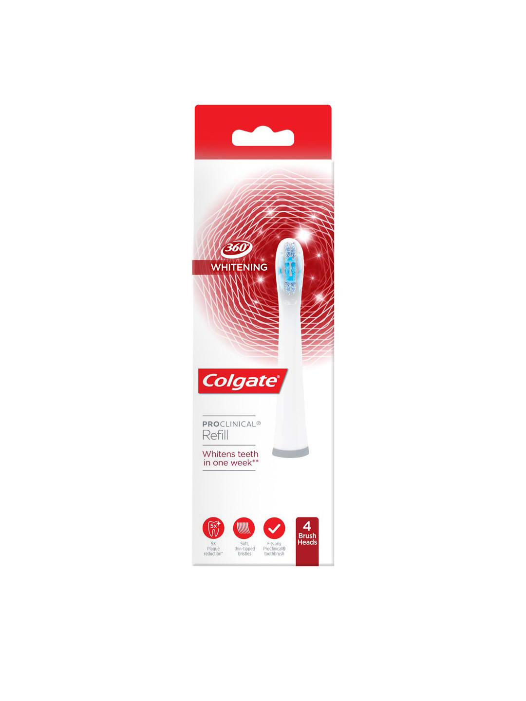 Colgate Set of 4 Pro Clinical Whitening Sonic Electric Toothbrush Replacement Heads- White