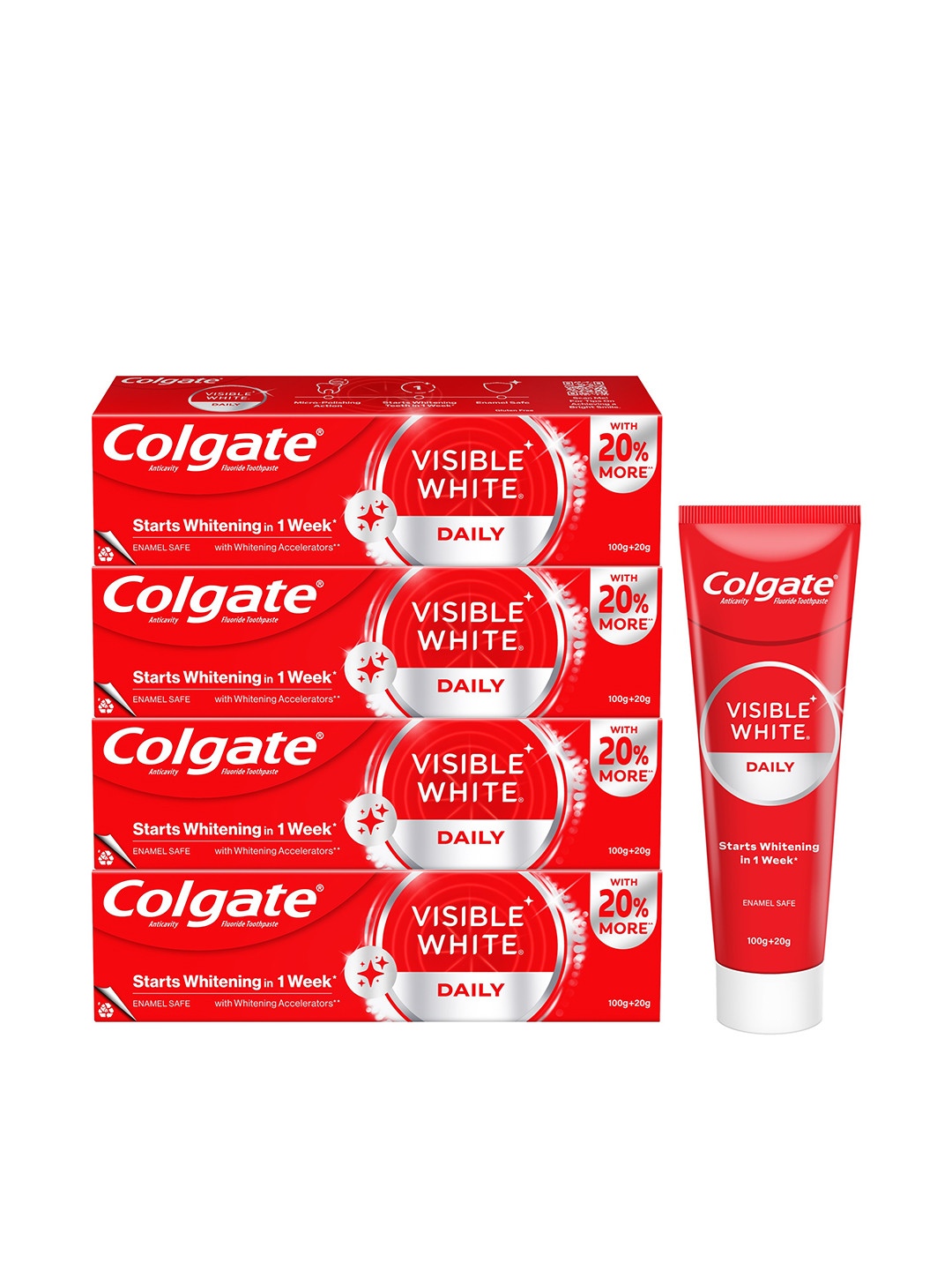 Colgate Set of 4 Visible White Teeth Whitening Toothpaste - Removes Stains  - 120 g Each
