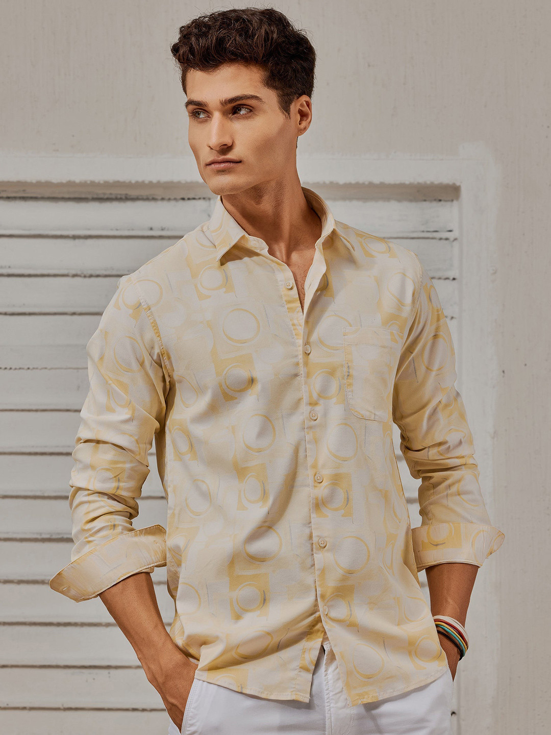 Red Flame Men Slim Fit Opaque Printed Formal Shirt