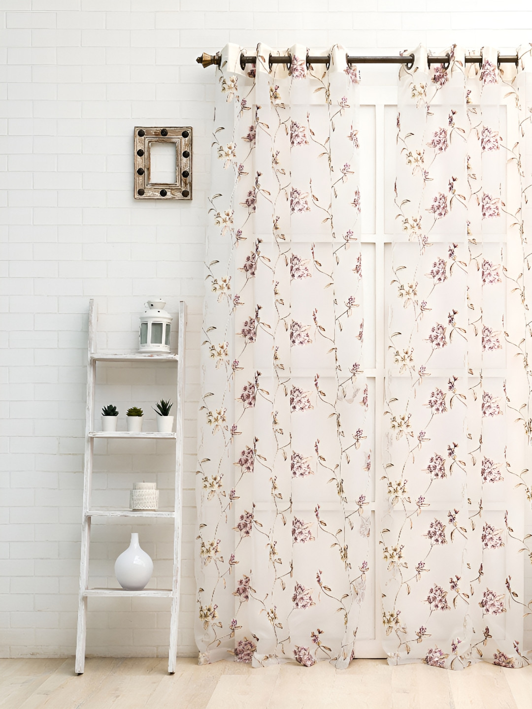 Ariana Lavender & Green Floral Embroidered Sheer Door Curtain