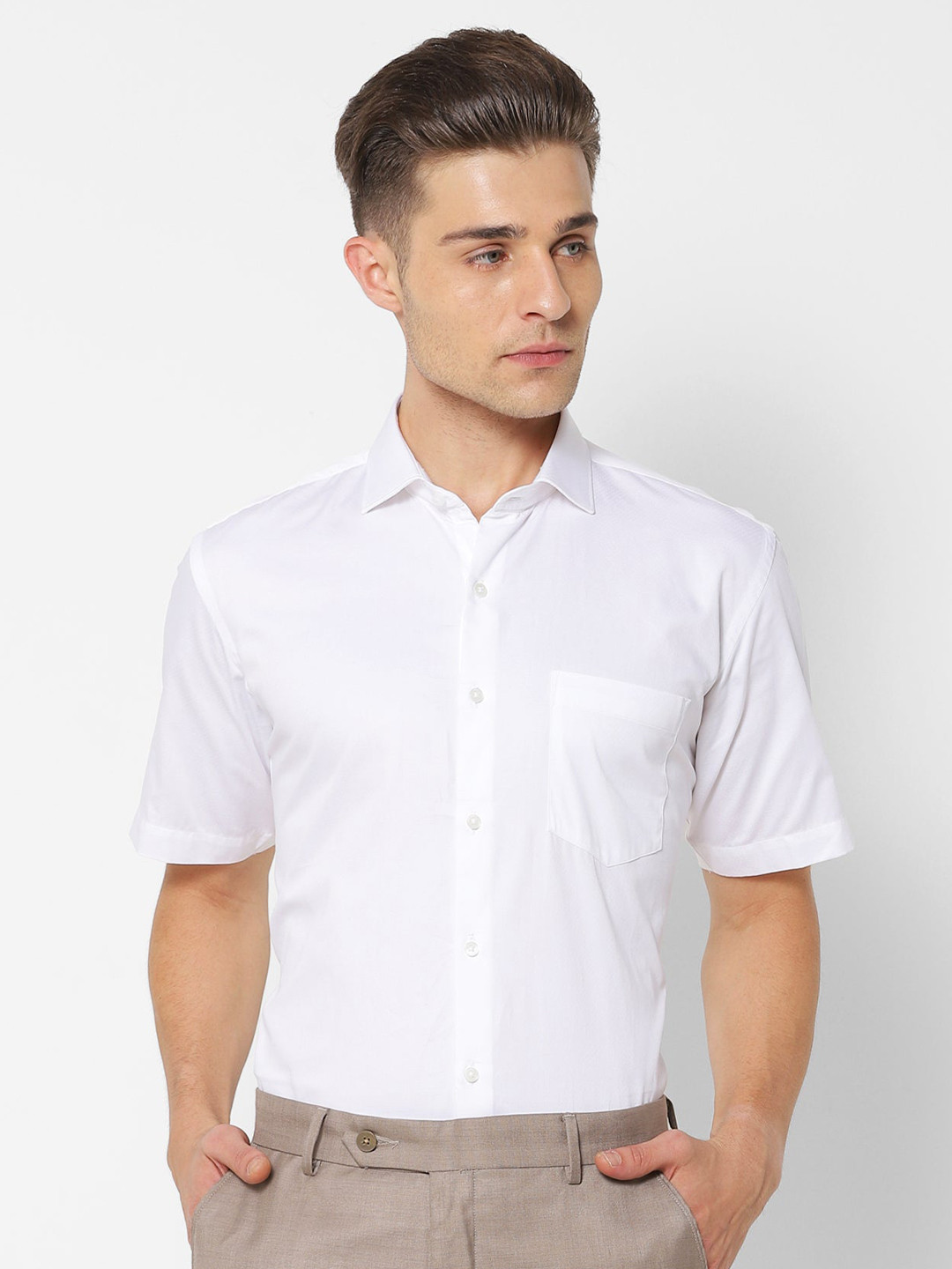 Stori Spread Collar Short Sleeves Regular Fit Cotton Formal Shirt