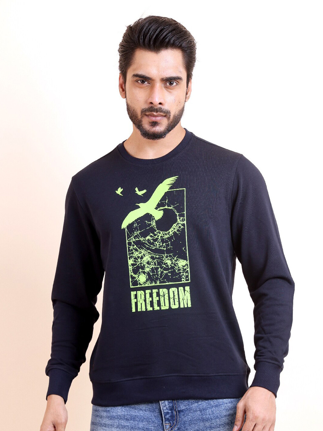 berry blues Graphic Printed Cotton Round Neck Pullover Sweatshirt