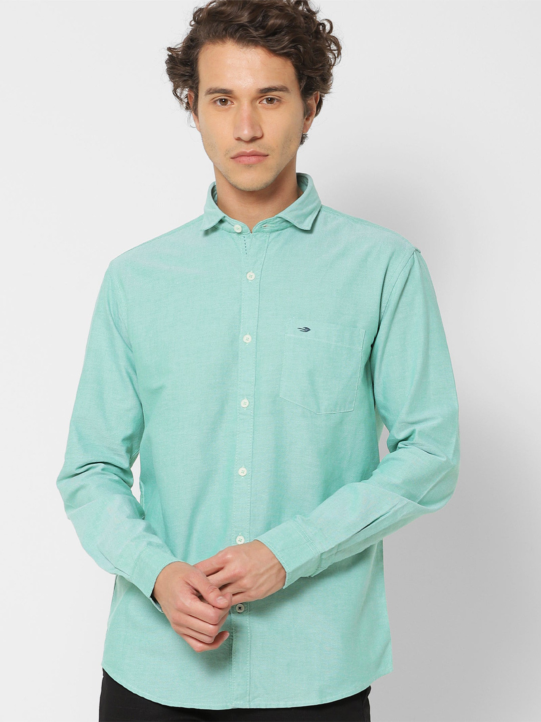 Red Flame Cotton Cutaway Collar Curved Casual Shirt