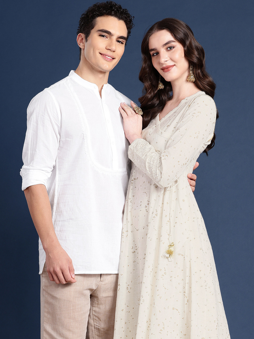 Taavi Chikankari Yoke Design White Romance Pure Cotton Kurta