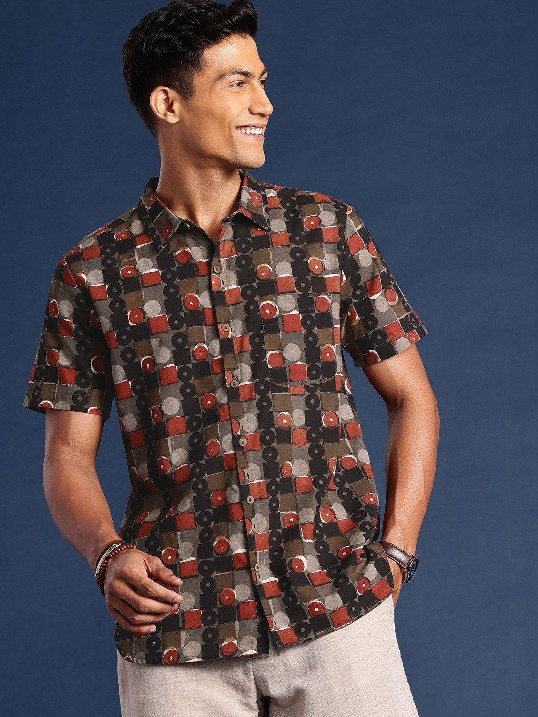 Taavi Geometric Dyed Pure Cotton Dabu Casual Shirt