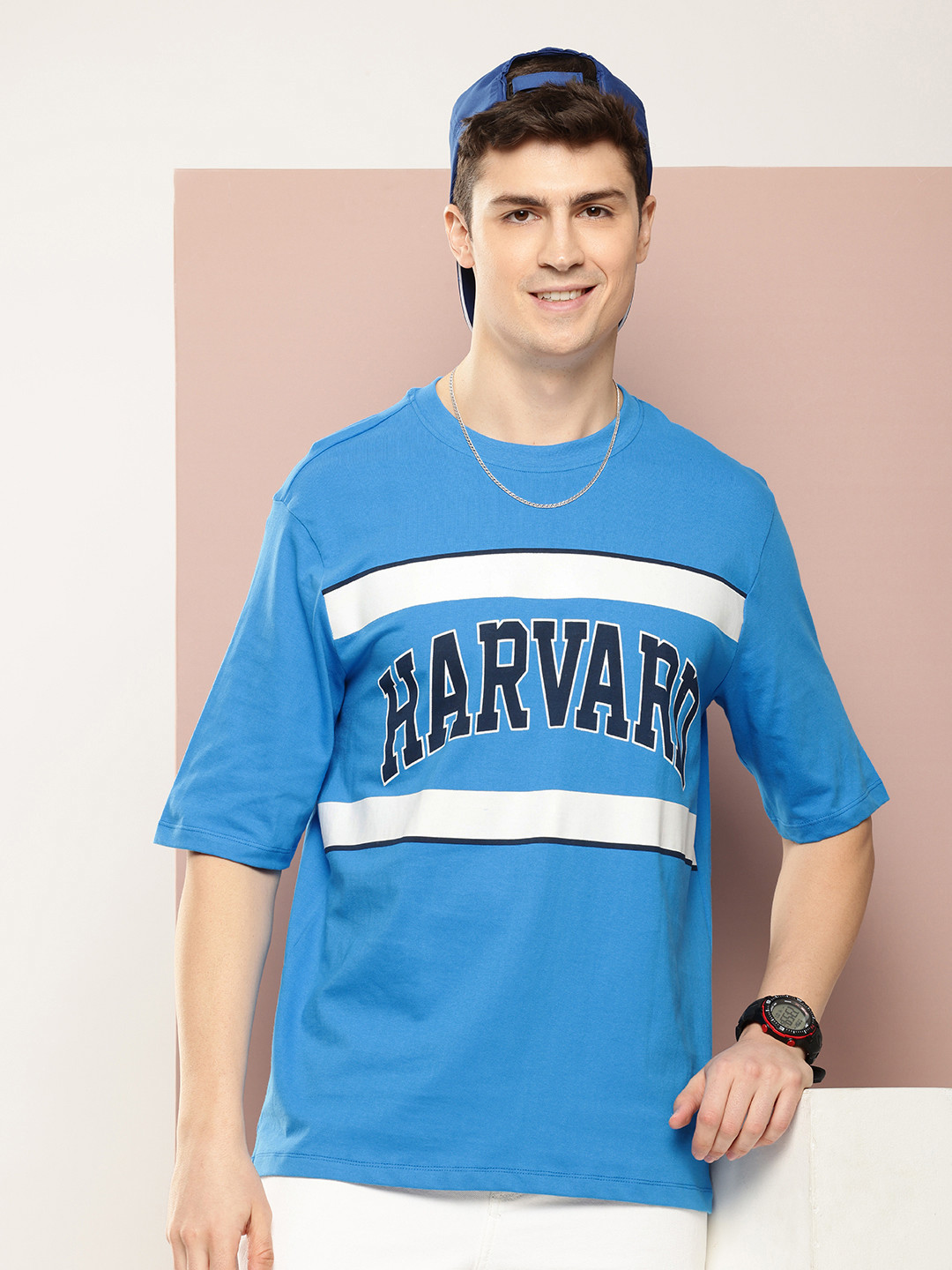 Harvard Brand Logo Printed Drop-Shoulder Sleeves Pure Cotton T-shirt