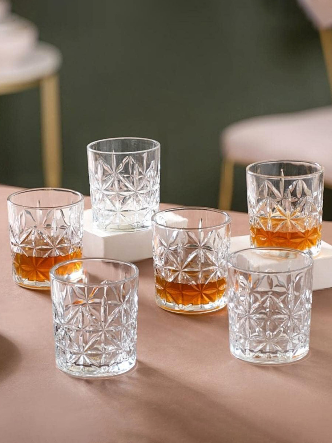 FINSTER Premium Transparent 6 Pieces Textured Whisky Glass 310 ml Each