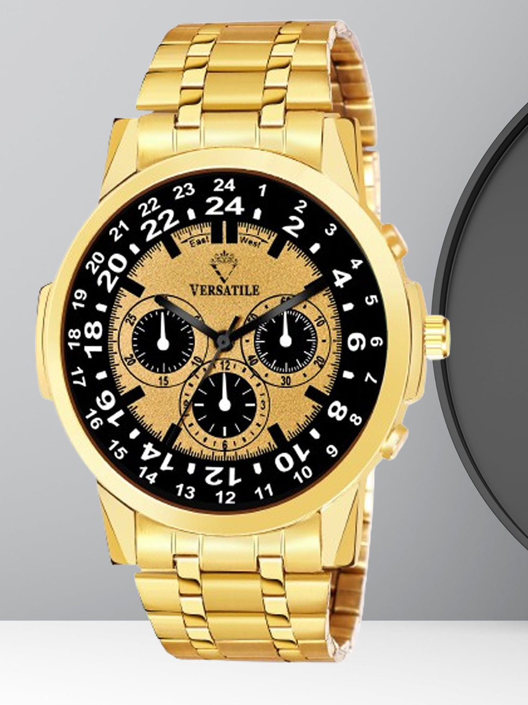 Versatile Men Bracelet Style Straps Analogue Watch- Gold Date watch