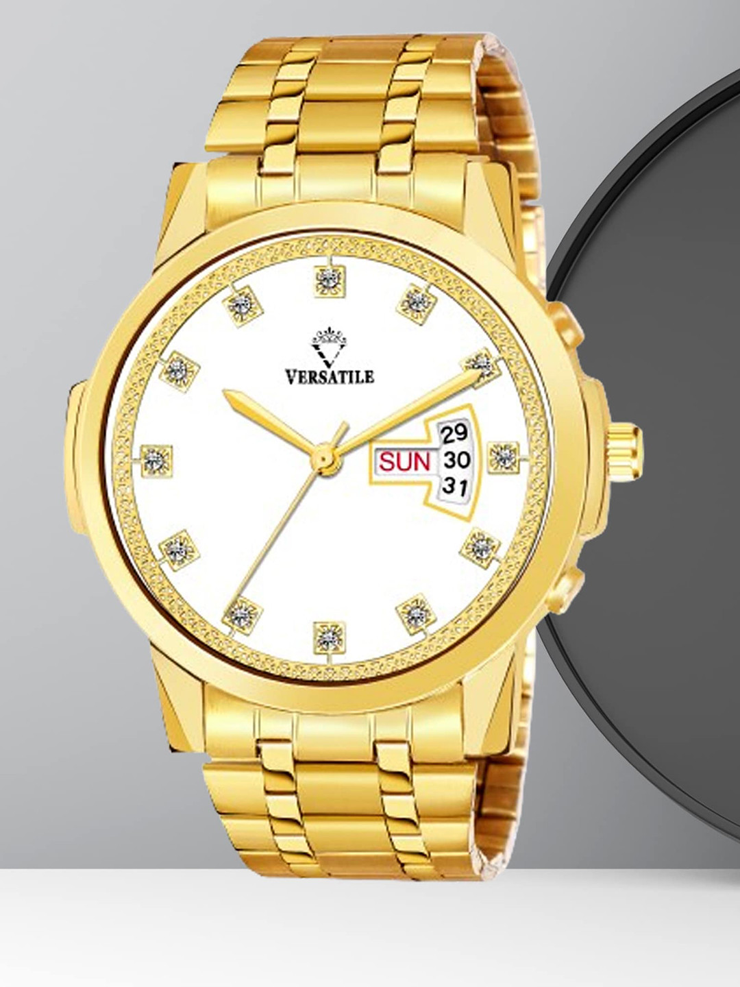 Versatile Men Embellished Dial & Bracelet Style Straps Analogue Watch -Gold dd white paul