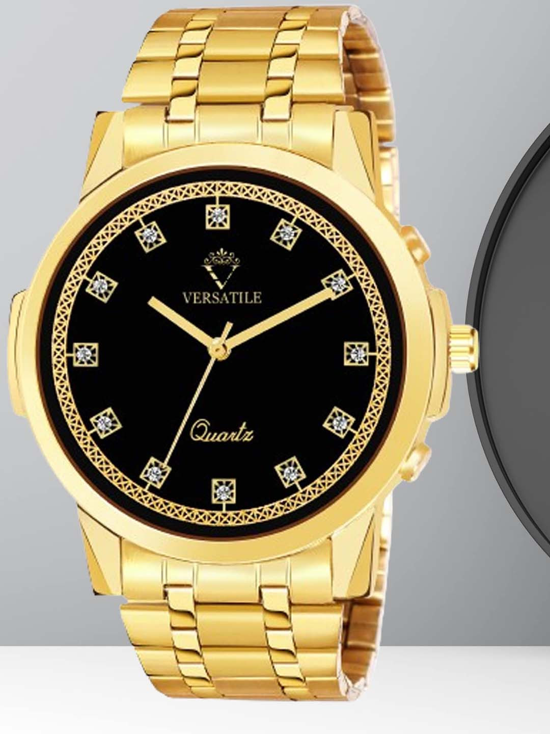 Versatile Men Embellished Dial & Bracelet Style Straps Analogue Watch Gold GP MEN DUDE