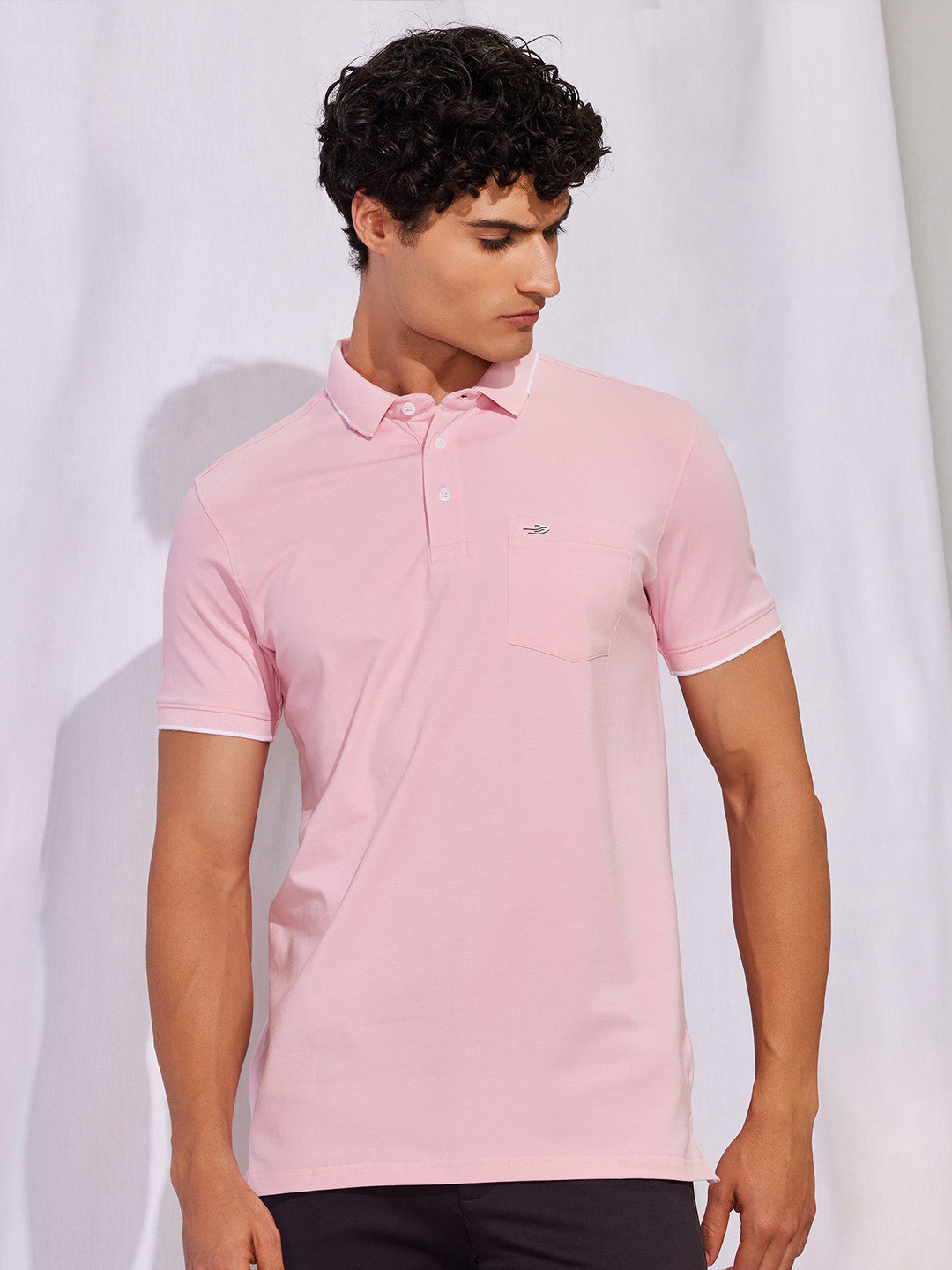 Red Flame Men Polo Collar Extended Sleeves Pockets T-shirt