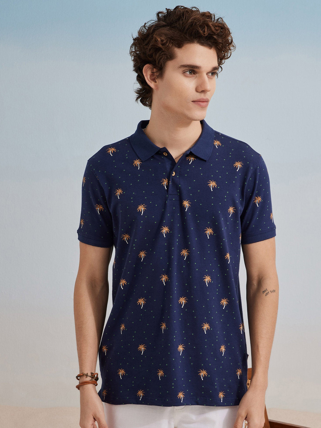 Red Flame Polo Collar Cotton T-shirt