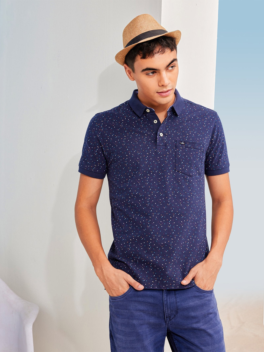 Red Flame Men Polo Collar Pockets T-shirt