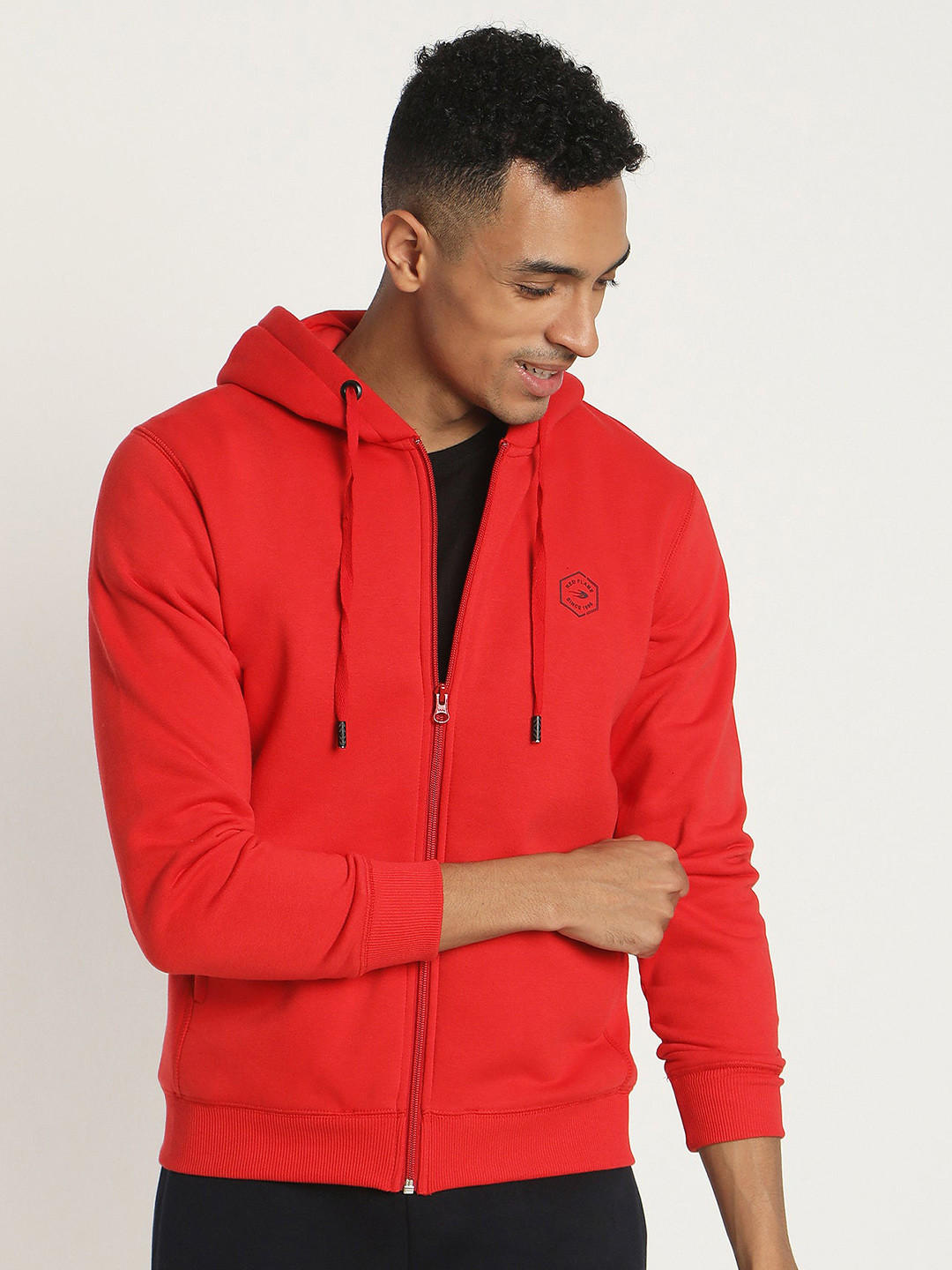 Red Flame Hooded Front-Open Sweatshirt