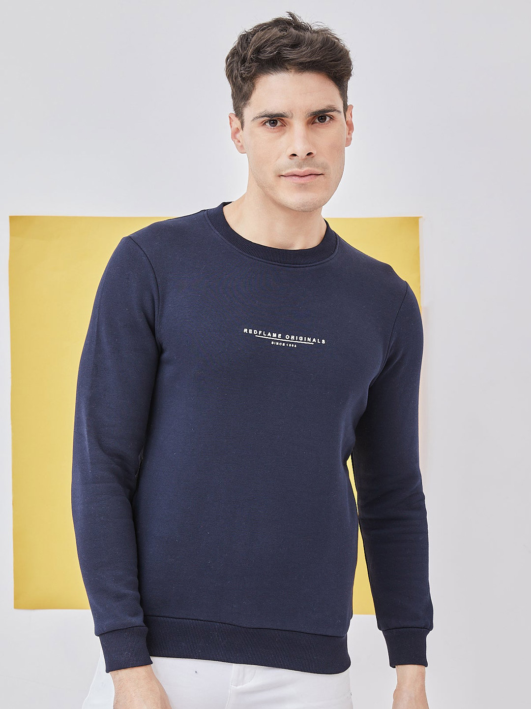 Red Flame Round Neck Long Sleeves Pullover Sweatshirt