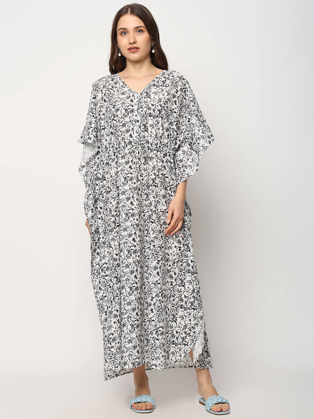CRAFTBAZAR Floral Printed Kimono Sleeve Maternity Kaftan Maxi Dress