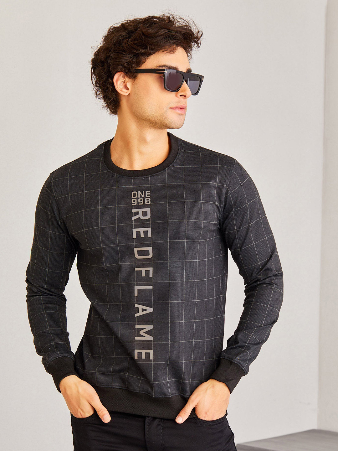 Red Flame Checked Pullover Sweatshirt