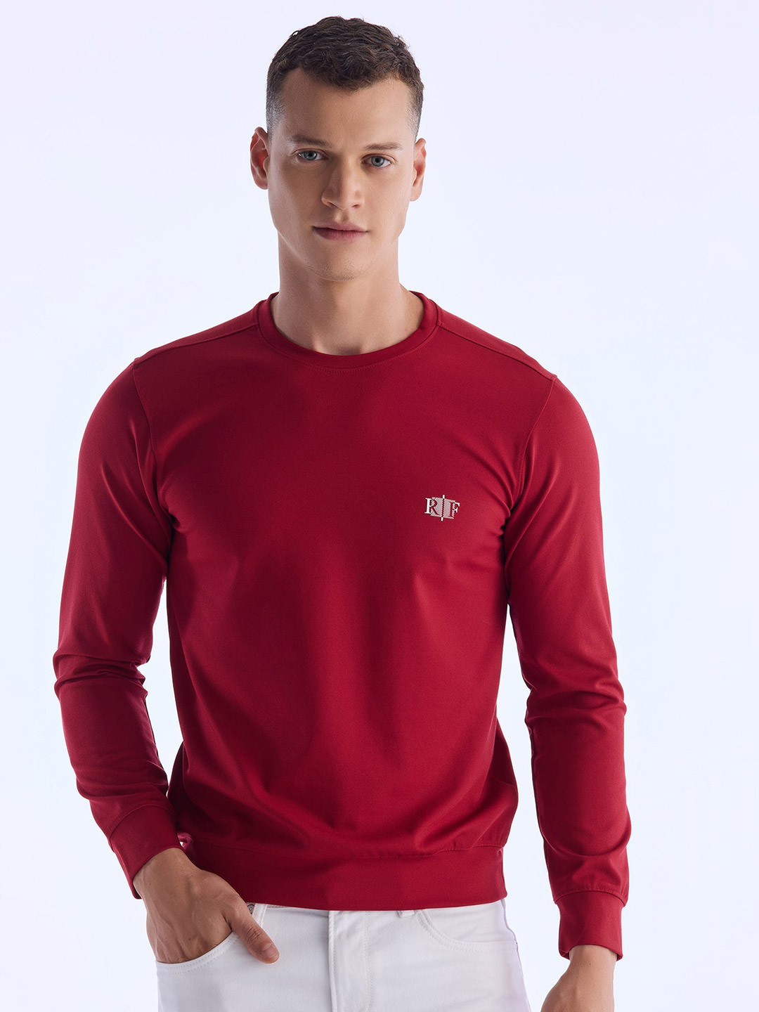 Red Flame Round Neck Pullover Sweatshirt