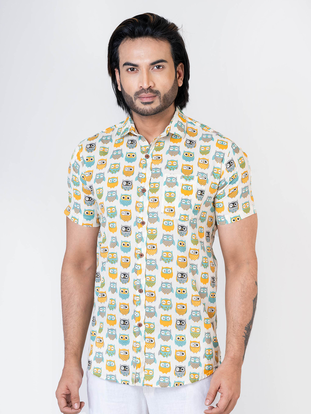 Kartikeya Jaipur Owl Printed Standard Cotton Opaque Casual Shirt