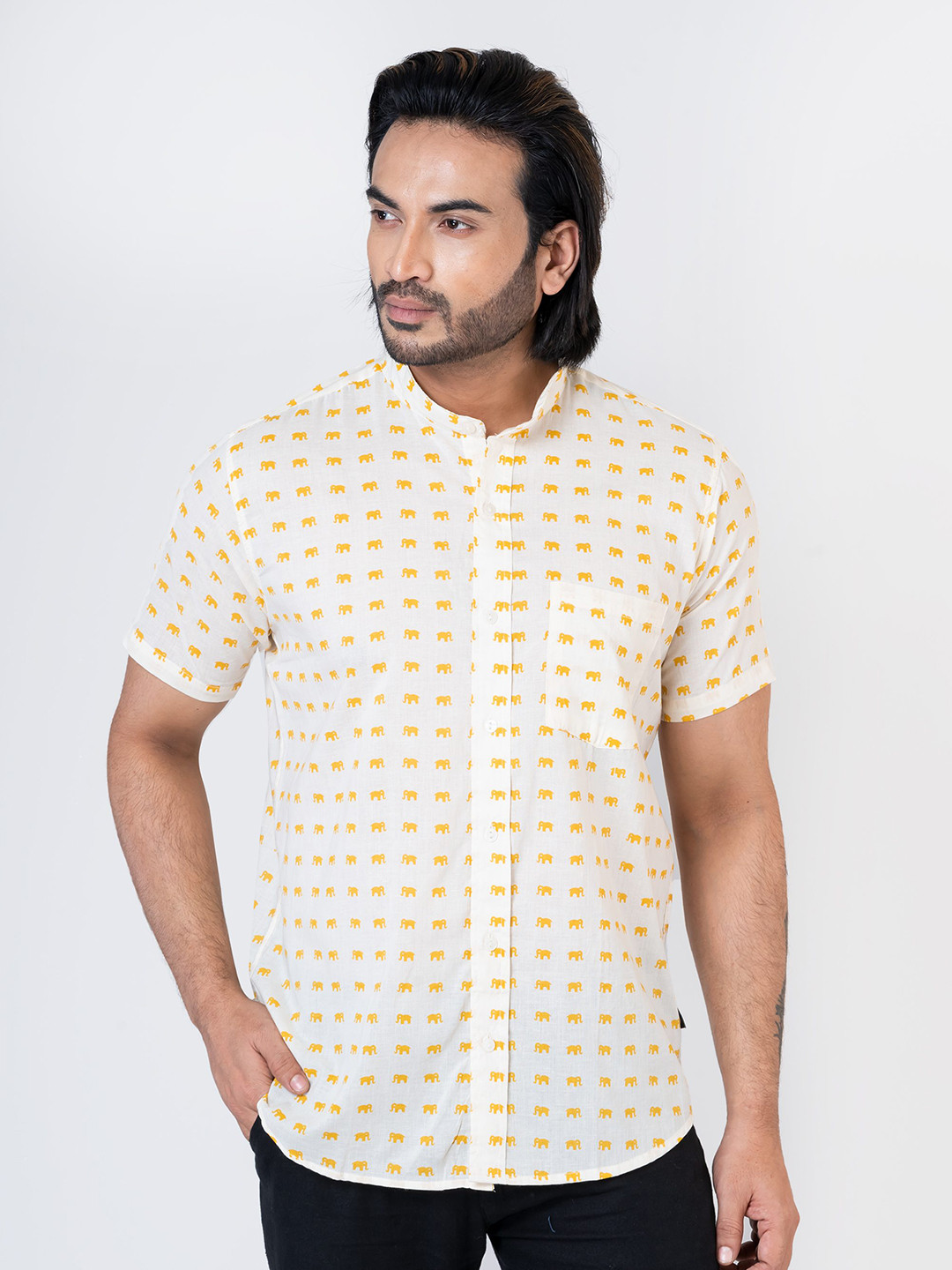 Kartikeya Jaipur Elephant Printed Standard Cotton Opaque Casual Shirt