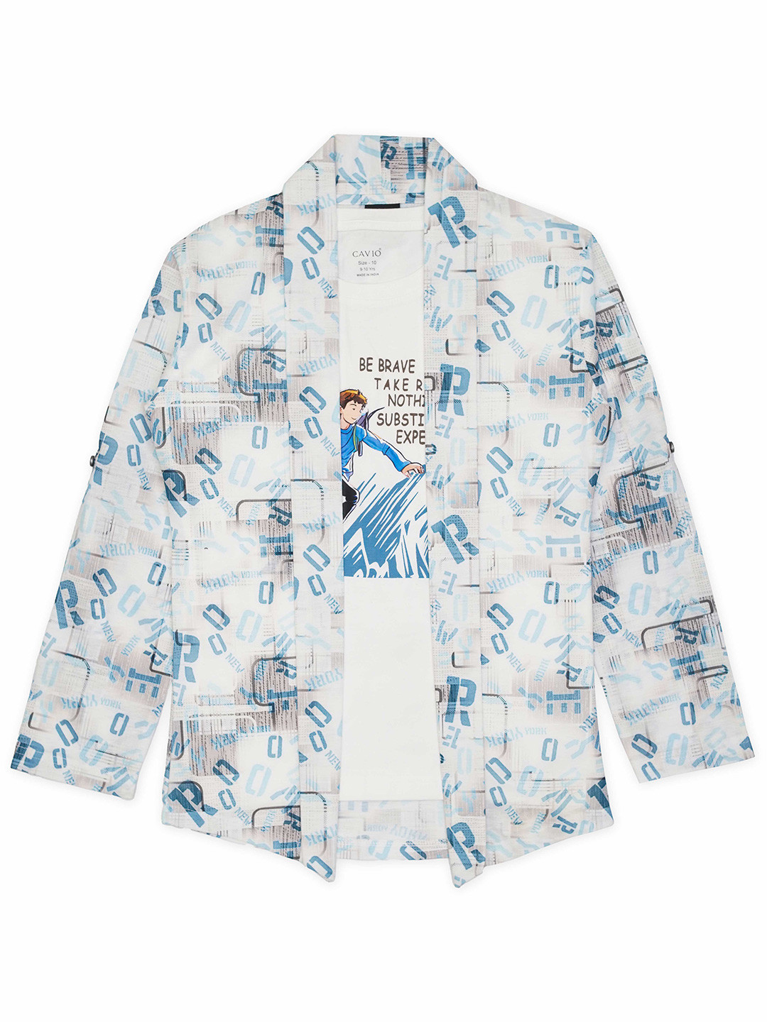 CAVIO Boys Round Neck Long Sleeves Typographic Printed Pure Cotton T-shirt with Shrug