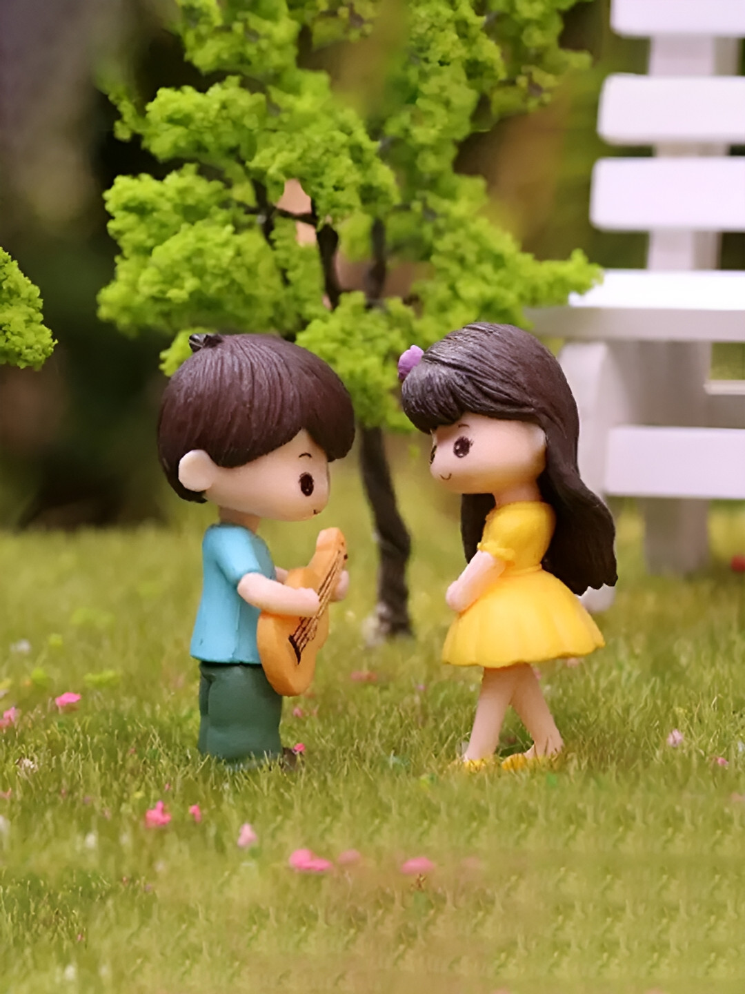 CraftVatika Valentine Guitar Couple Lovers Blue Polyresin Natural Living Room Set of 2 Tiny Showpieces - 2 Inches