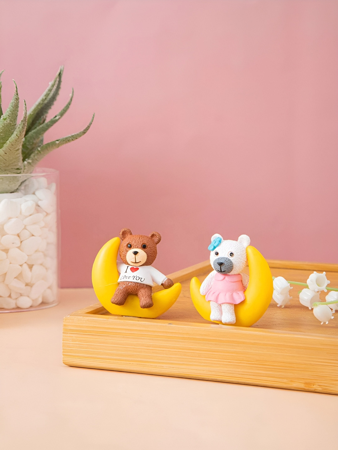 CraftVatika Yellow & Brown 2 Pieces Teddy Figurine Showpiece