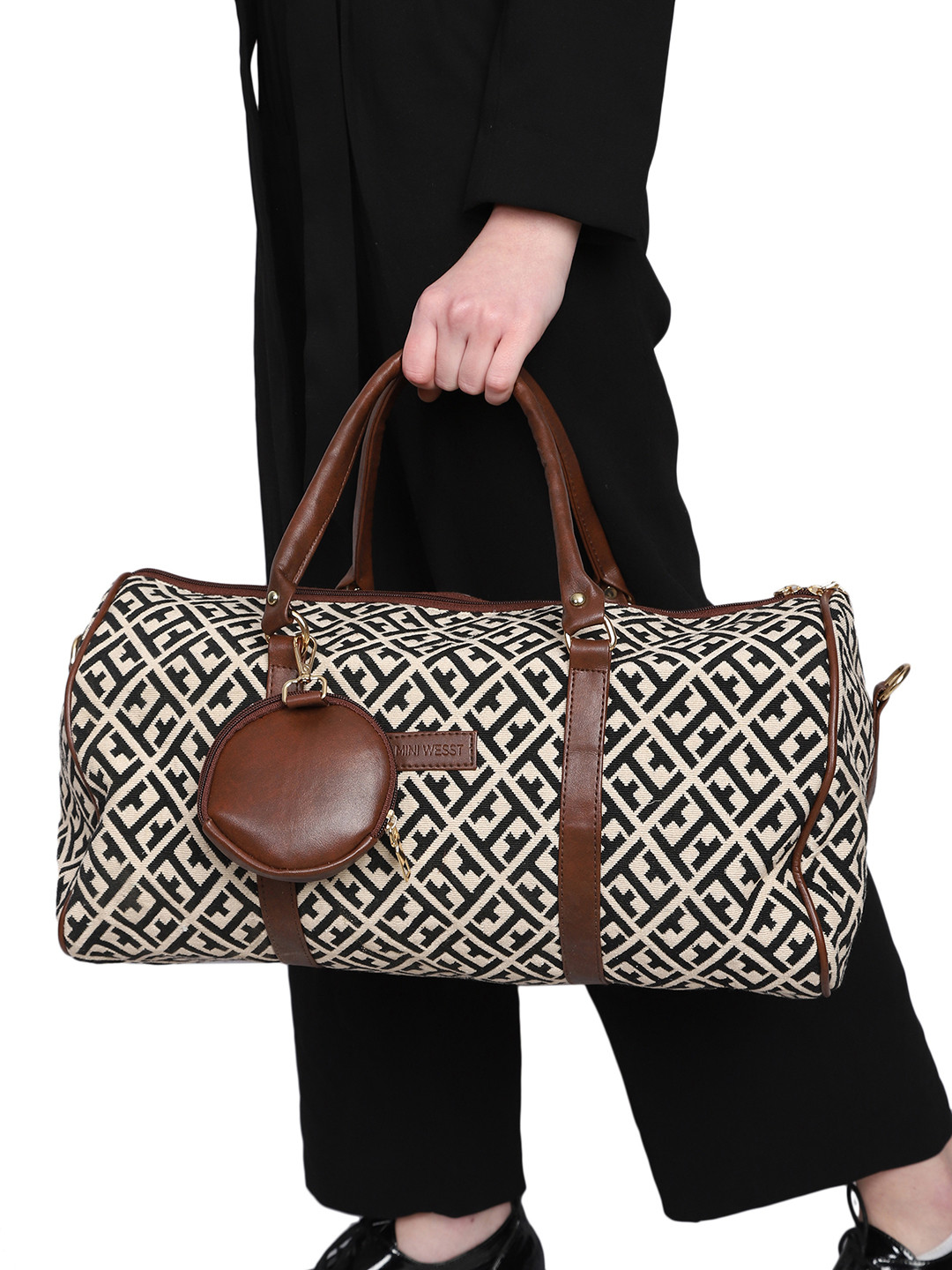MINI WESST Geometric Printed Leather Duffle Bag