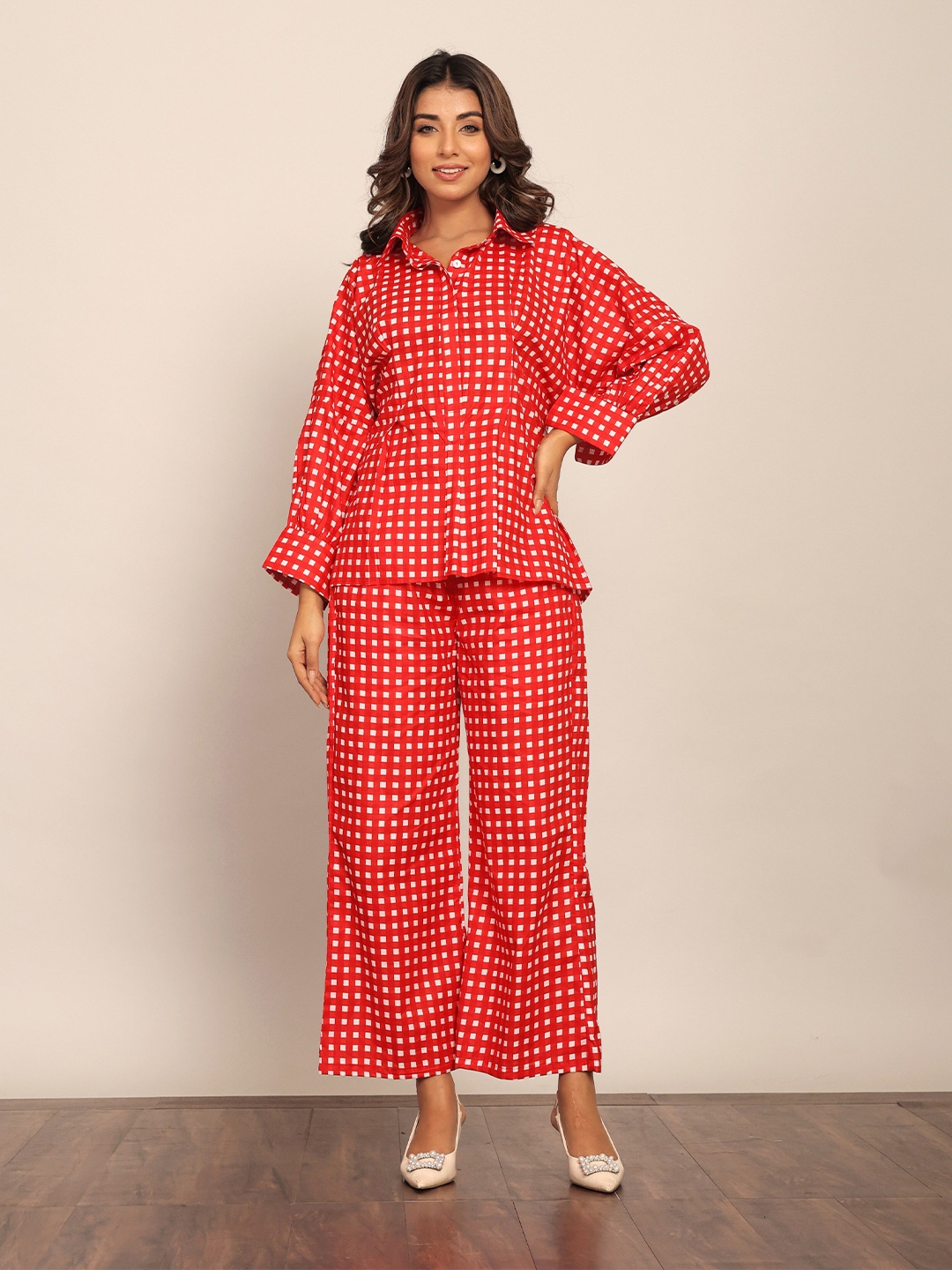 KAORI BY SHREYA AGARWAL Women Checked Straight Fit Cotton Parallel Trousers