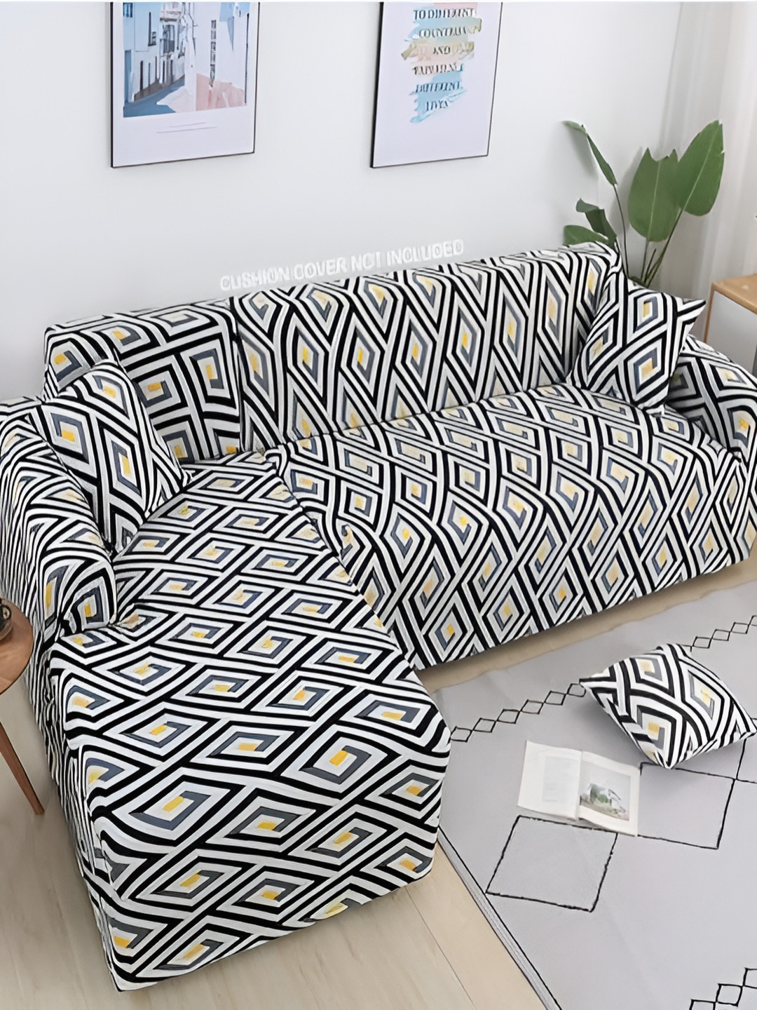 HOUSE OF QUIRK Black & White 2 Pieces 140 GSM Printed Sofa Cover