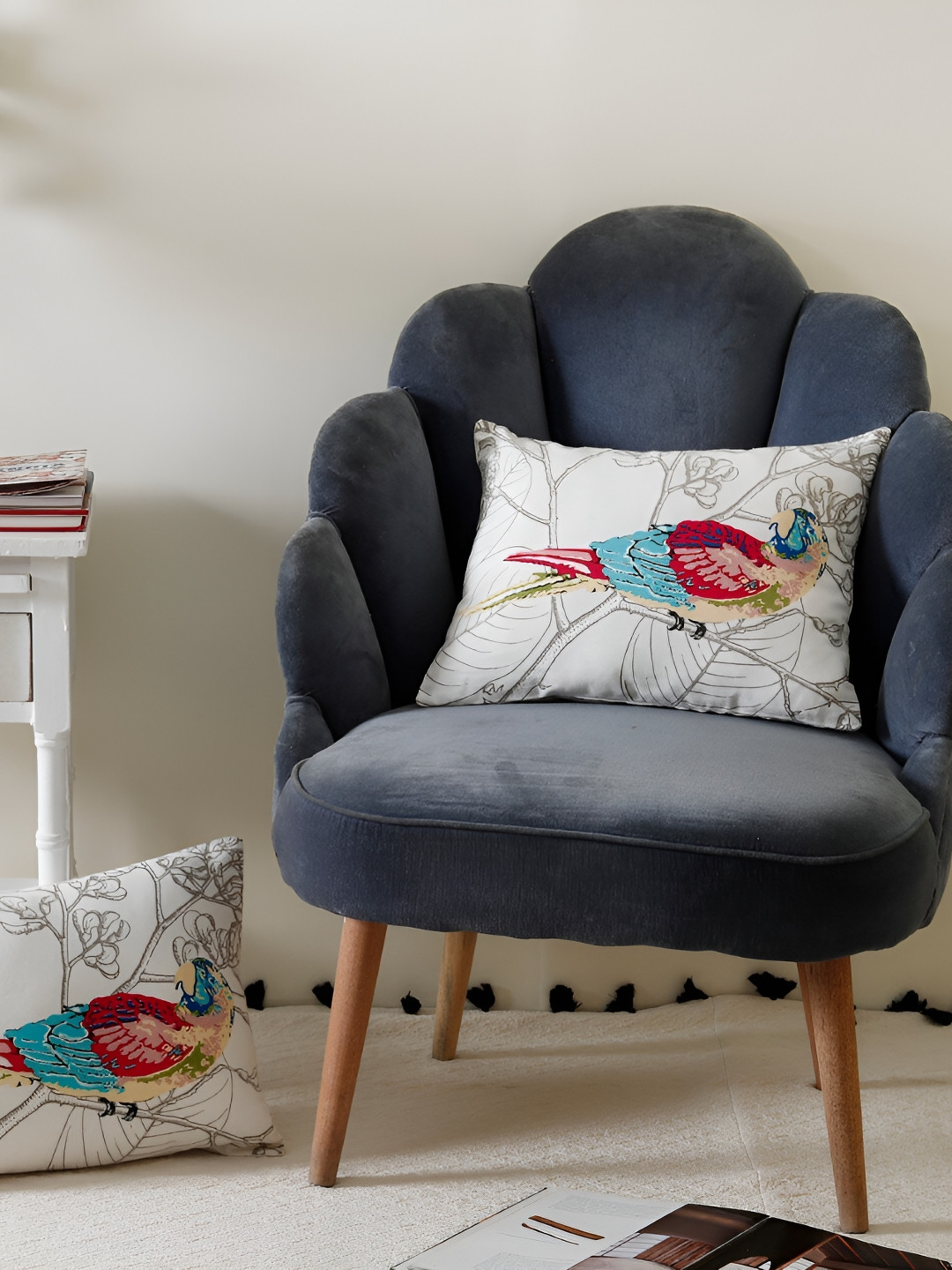 Ratan Cart White & Blue 2 Pieces Abstract Rectangle Cushion Covers