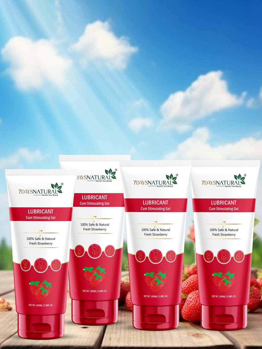 7DAYSNATURAL Set Of 4 Lubricant Cum Stimulating Gel - Strawberry - 100ml Each