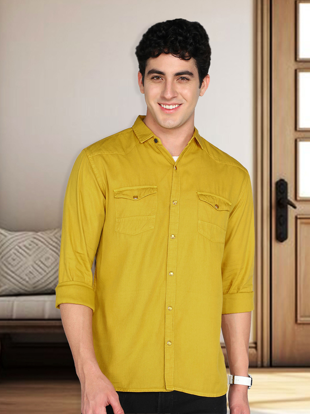 Kuons Avenue Smart Cotton Slim Fit Spread Collar Curved Casual Shacket