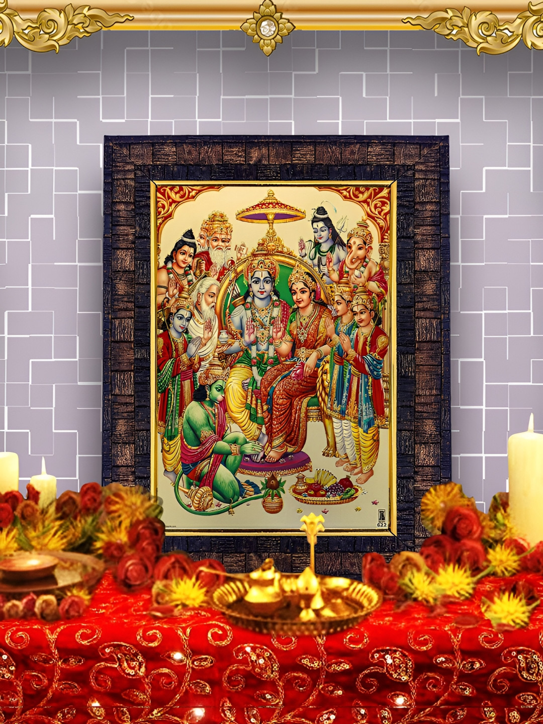 Hawai Black & Gold Toned Wooden Lord Ram Seeta Laxman Hanuman Wall Photo Frame