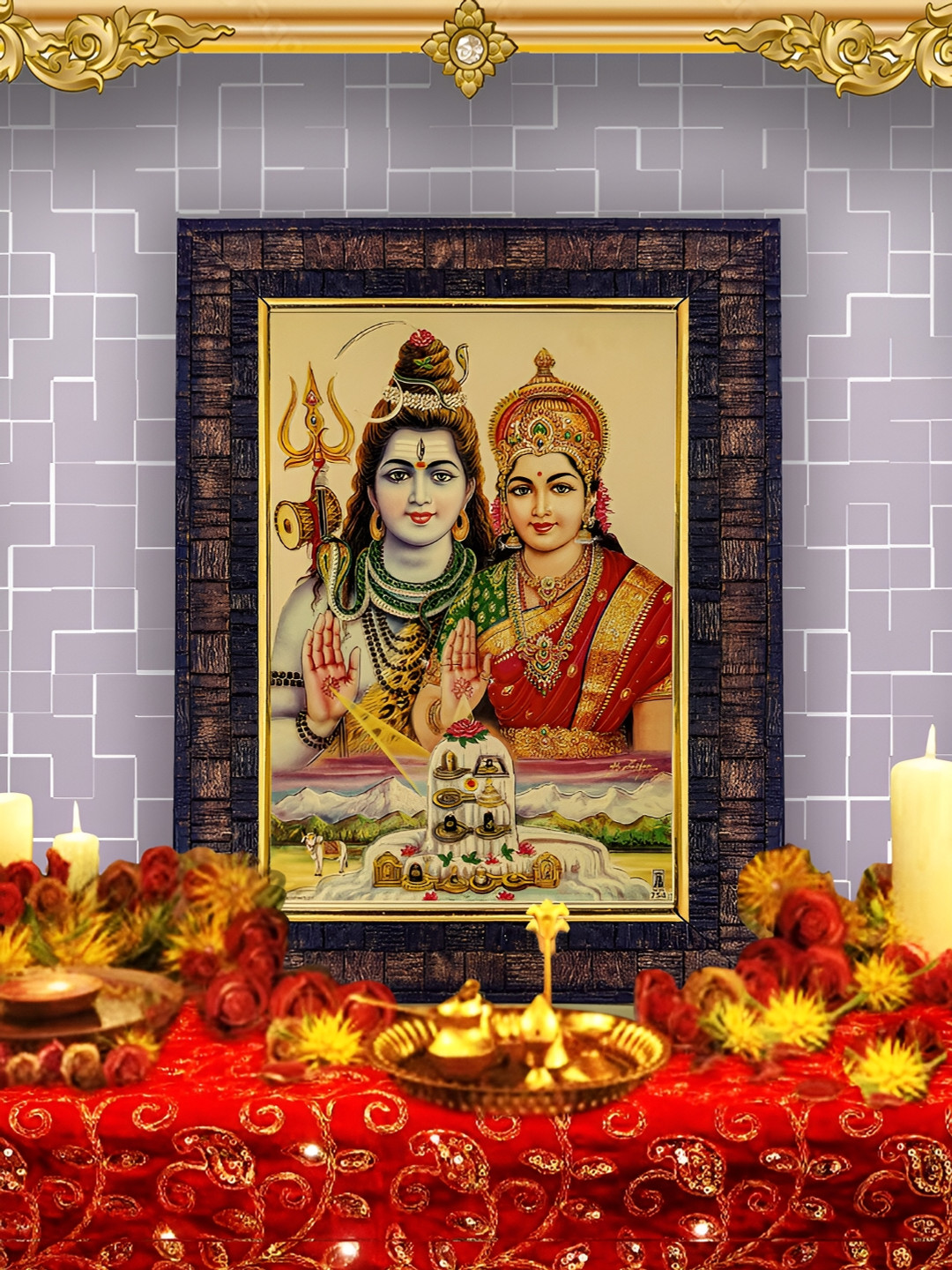 Hawai Black & Red Wooden Shiva Parvati Wall Photo Frame