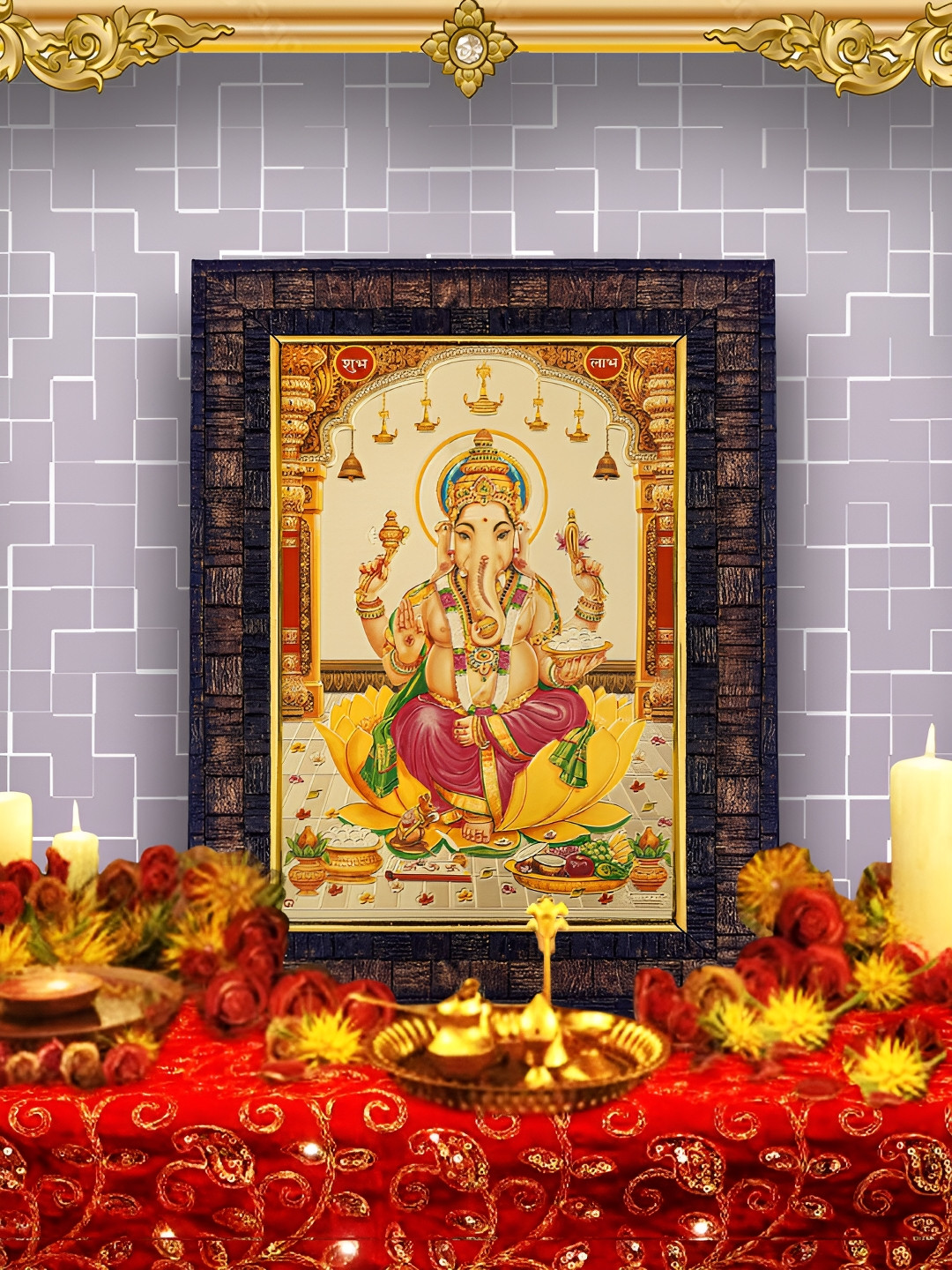 Hawai Black & Yellow Wooden Ganesh Ganpati Ji Wall Photo Frame