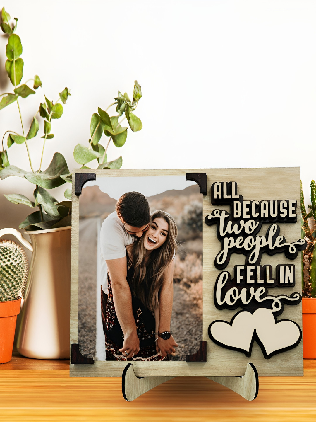 Phirki Studio Beige & Black Textured Wooden Photo Frame