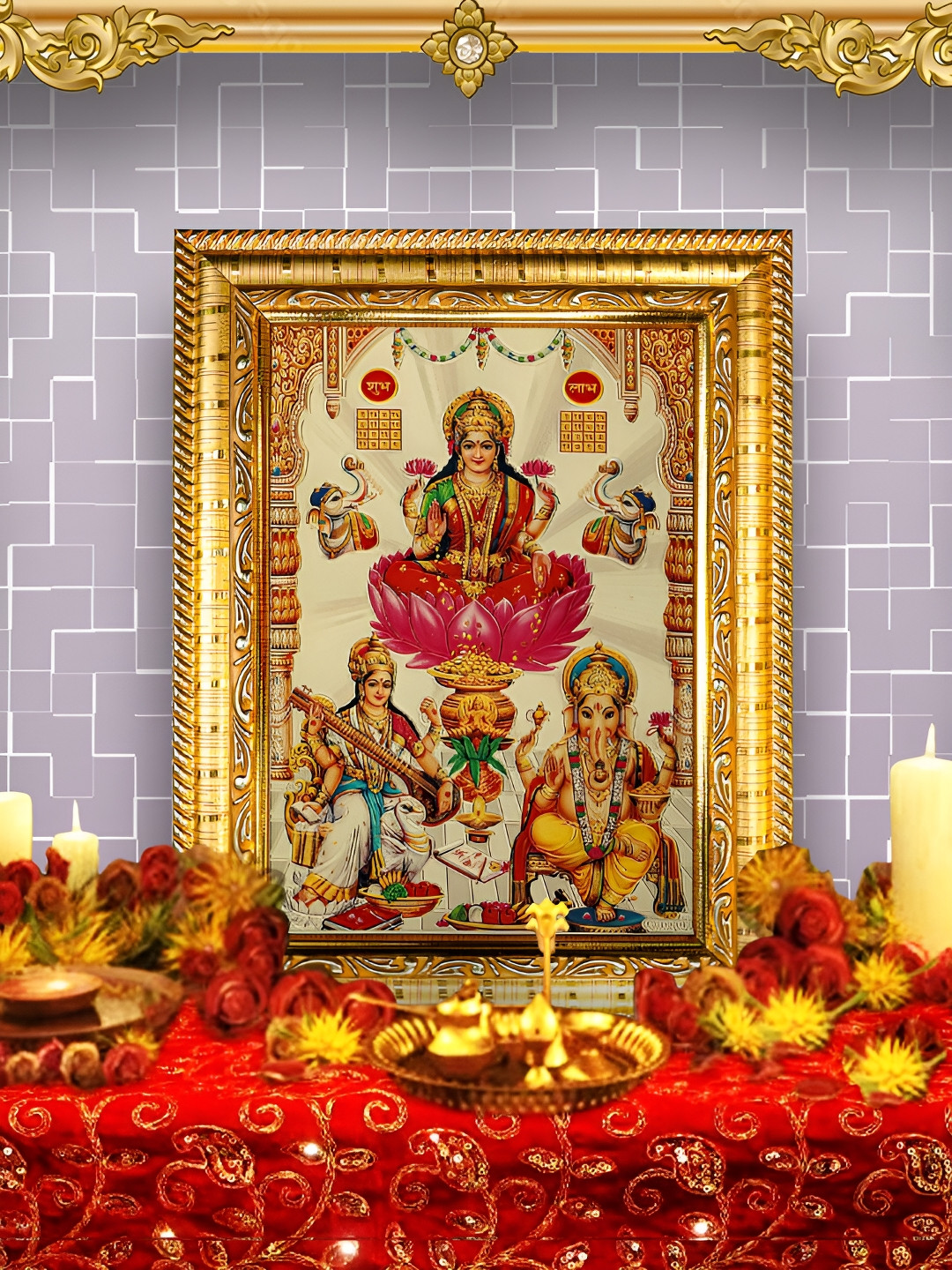 Hawai Gold-Toned Wooded Wall Self Design Rectangle Shaped Photo Frame