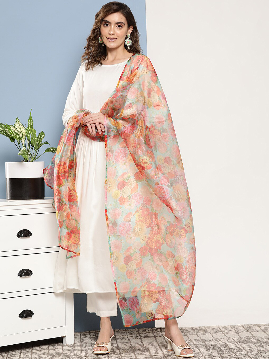 InWeave Boat Neck Kurta With Palazzo & Dupatta