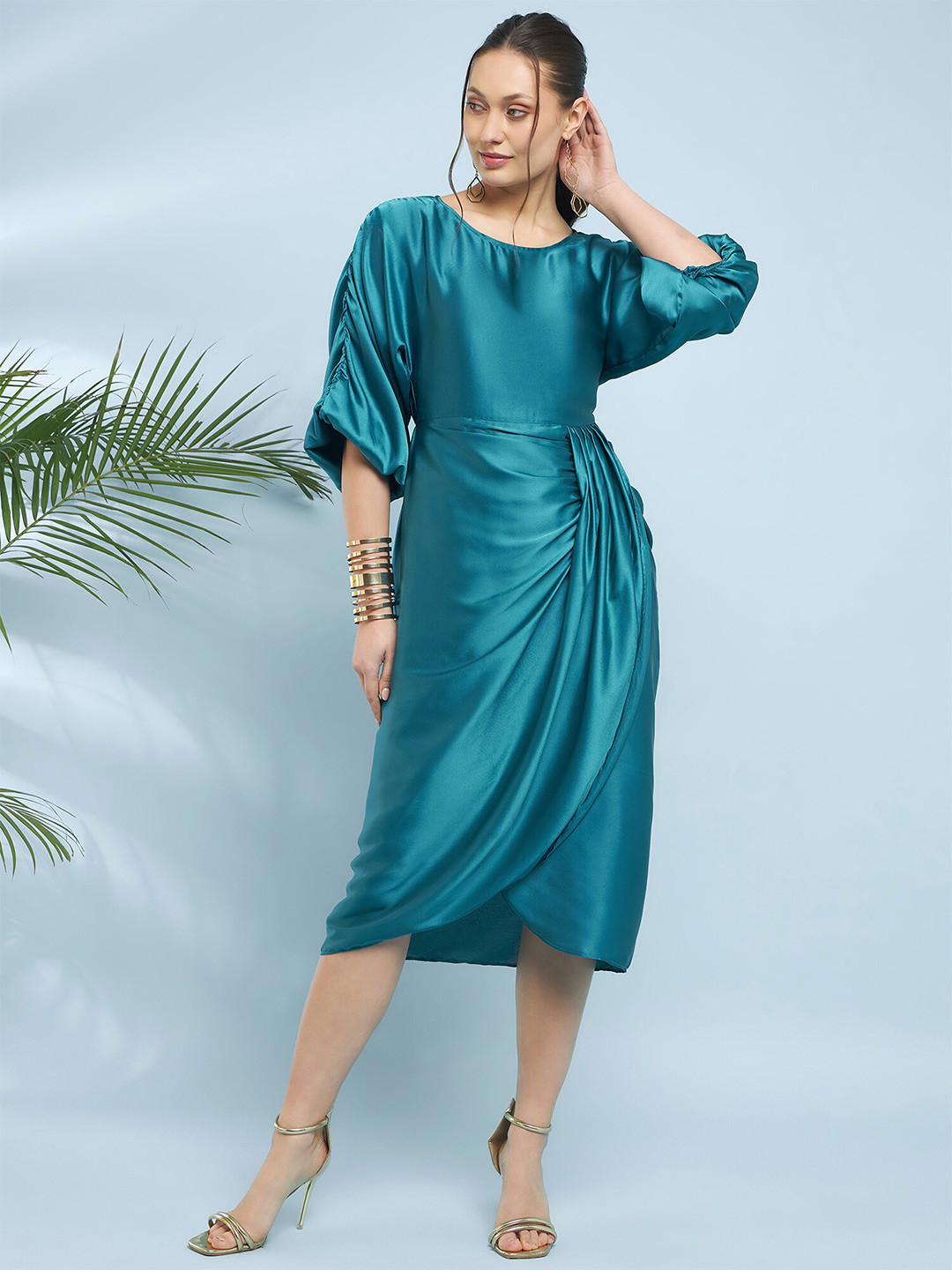 Antheaa Satin Sheath Midi Dress