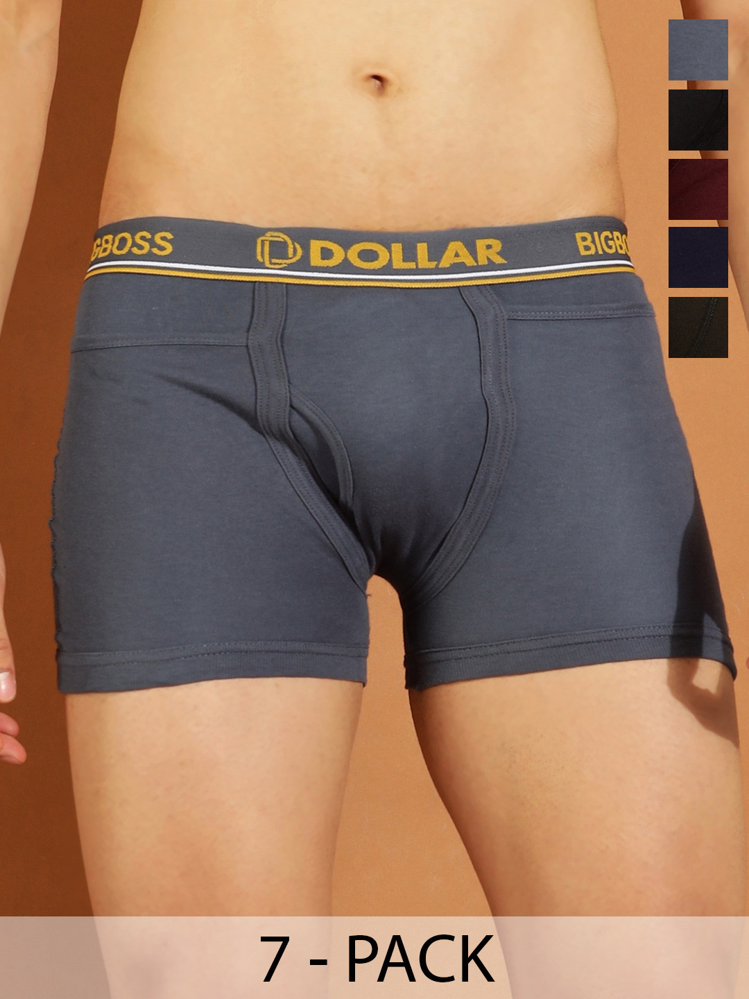 Dollar Bigboss Men Solid Pack of 7 Intrerlock Pocket Trunk