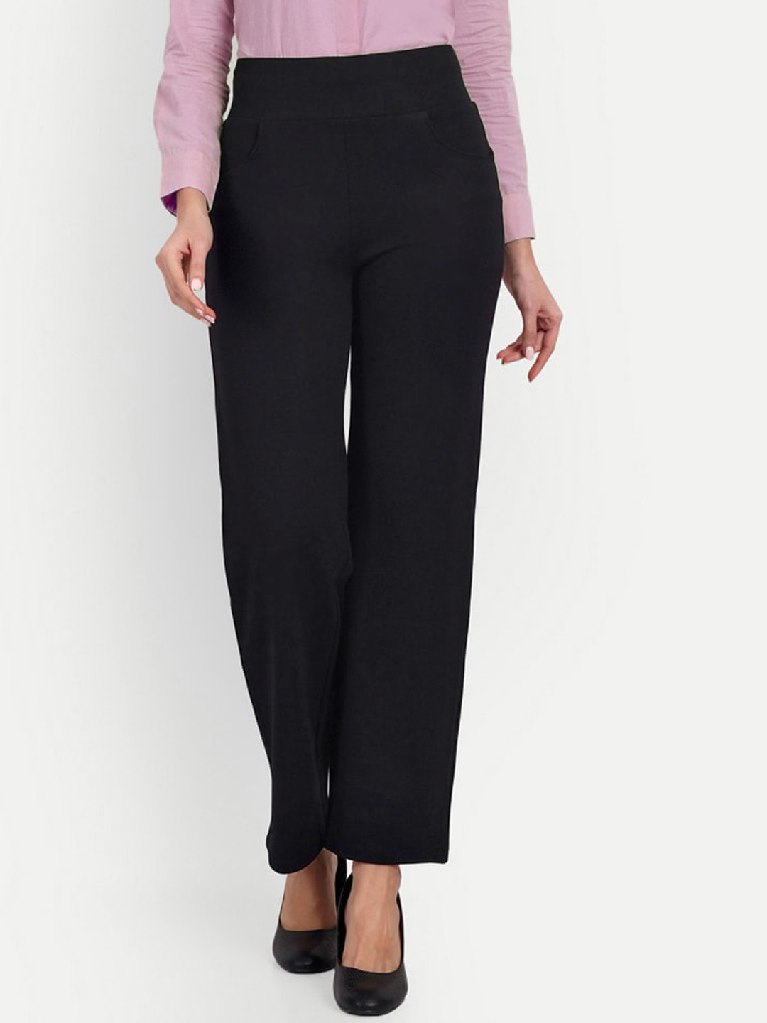 BROADSTAR Women Smart Straight Fit High-Rise Stretchable Formal Trousers