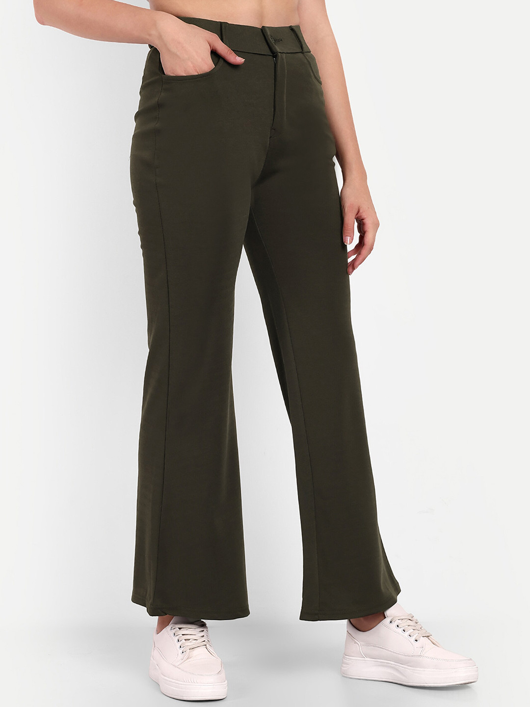 Next One Women Smart Flared High-Rise Regular Trouser