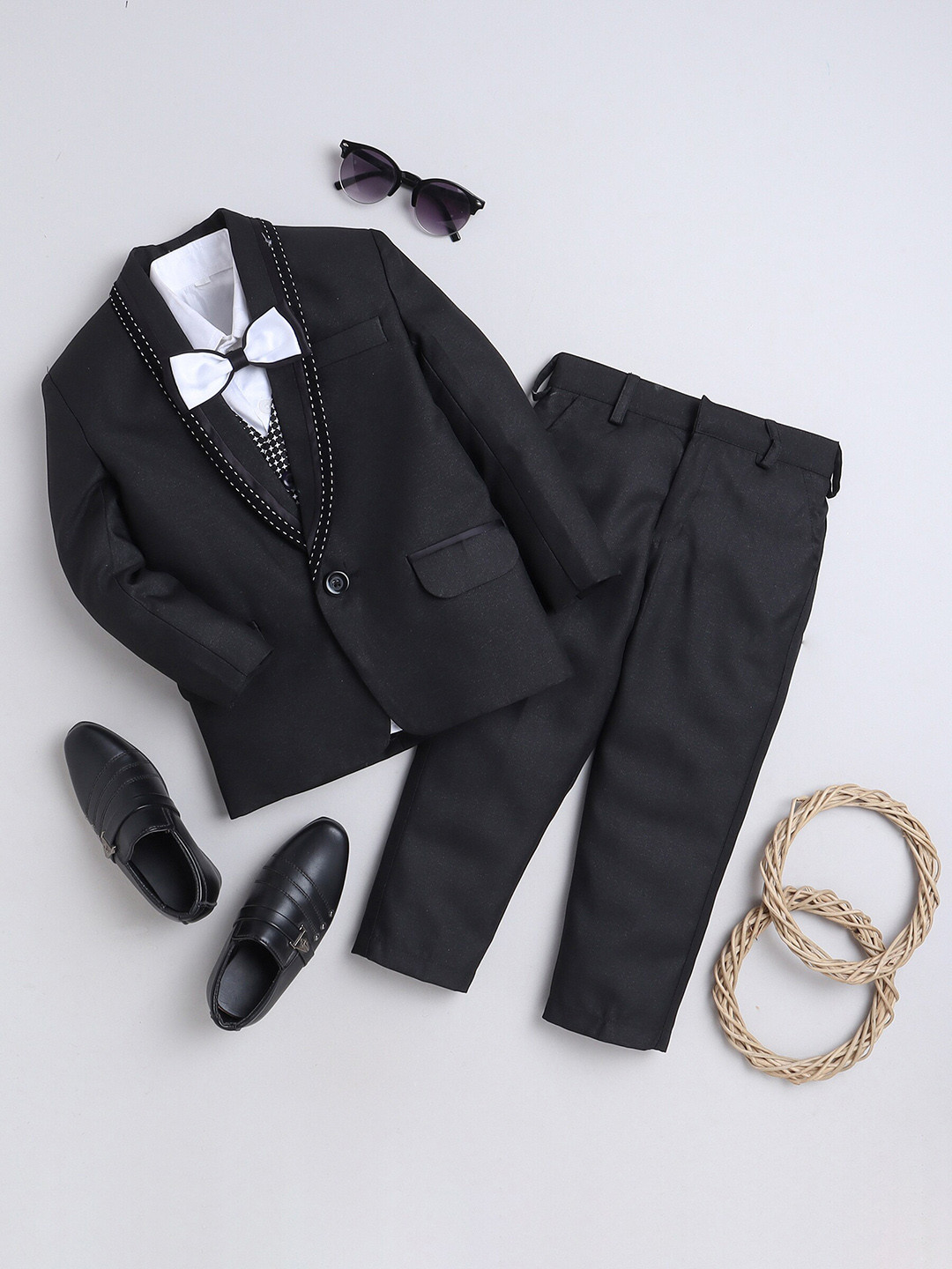 BAESD Boys Single-Breasted 5-Piece Silk Cotton Suit