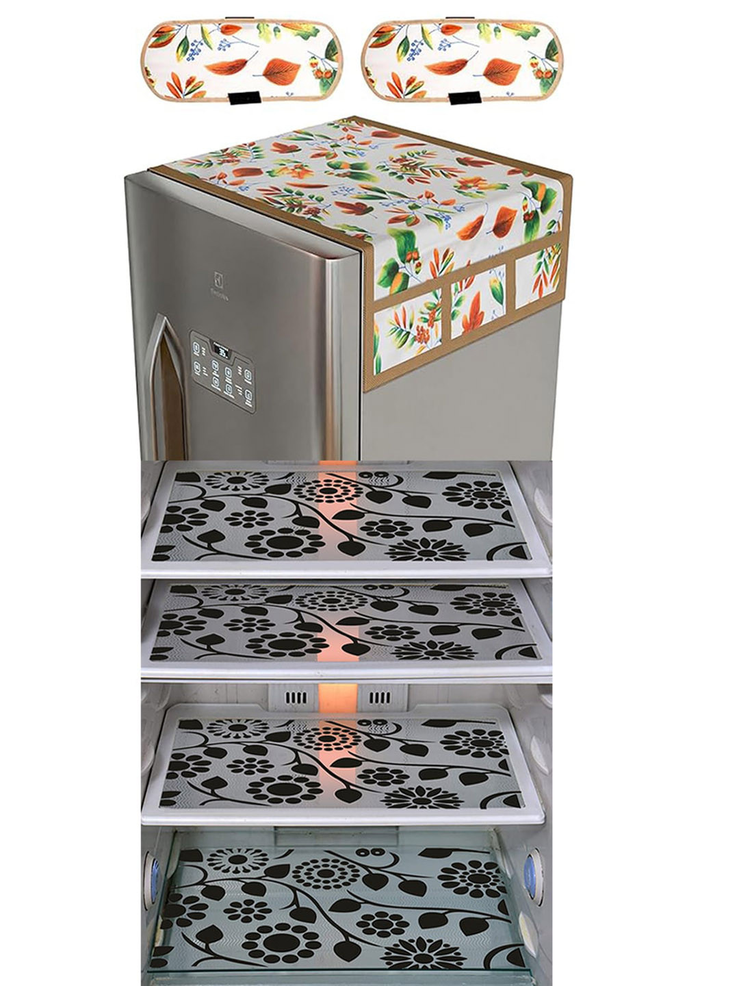 Dakshya Industries Transparent & White 6Pcs  Printed Fridge Appliance covers